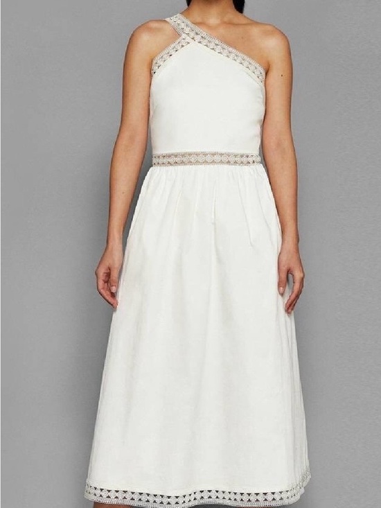 Ted Baker Dresses & Skirts - Ted Baker Off-White One-Shoulder Dress with Lace Trim
